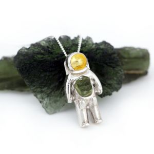 Sterling Silver Astronaut Moldavite Pendant