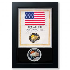 Apollo 13 Flown US Flag on Crew Signed Certificate