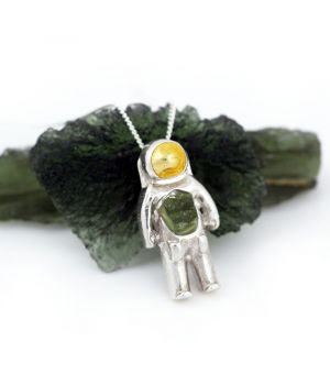 Sterling Silver Astronaut Moldavite Pendant