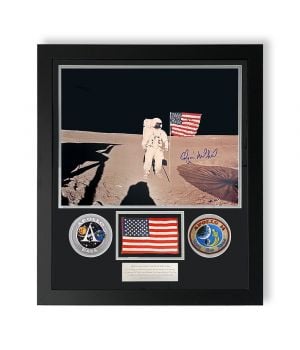 Apollo 14 Flown USA Flag & Mitchell Signed Photo