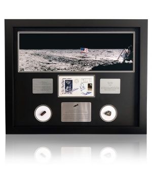 Apollo 11 Signed Cover / CM Flown Plug & Moon Rock Frame