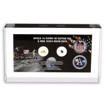 Apollo 16 Flown Kapton Foil & Moon Rock Lucite