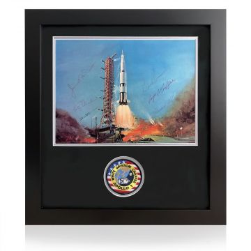 Apollo 1 Crew & Backup Crew Signed Saturn V Print