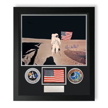 Apollo 14 Flown USA Flag & Mitchell Signed Photo