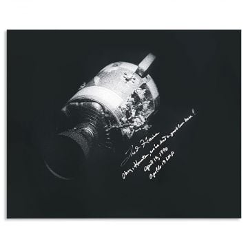 Fred Haise Signed & Inscribed 16x20 Apollo 13 Damaged CSM Photo