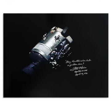 Fred Haise Signed & Inscribed 16x20 Apollo 13 Damaged CSM Photo