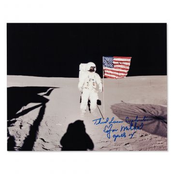 Ed Mitchell Signed 8x10 Apollo 14 Flag Photo