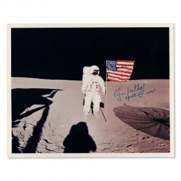 Ed Mitchell Signed Vintage 8x10 Apollo 14 Flag Photo