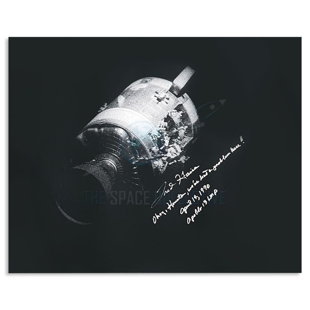 Fred Haise Signed & Inscribed 16x20 Apollo 13 Damaged CSM Photo