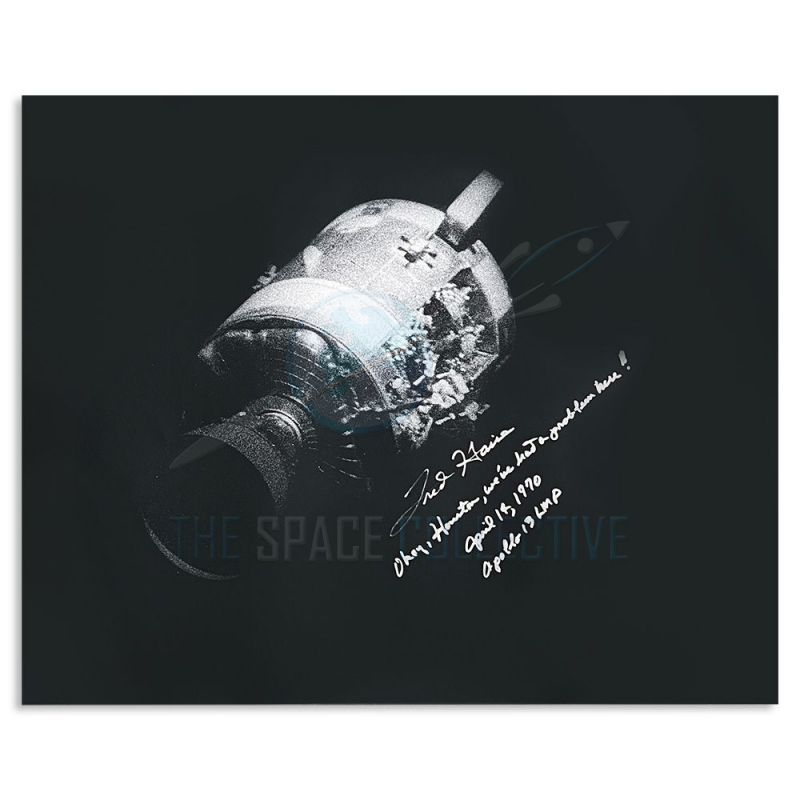 Fred Haise Signed & Inscribed 16x20 Apollo 13 Damaged CSM Photo