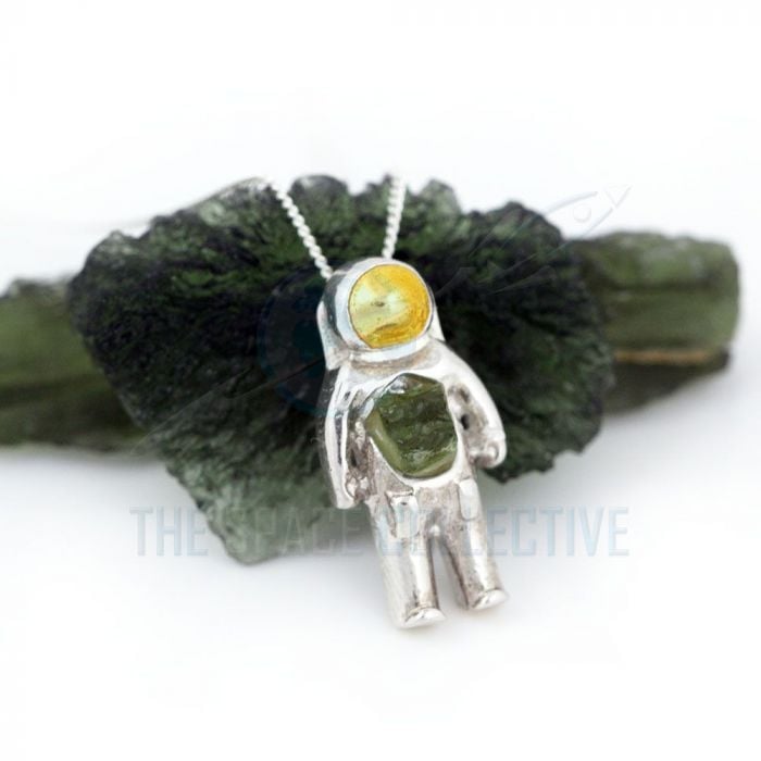 sterling silver astronaut moldavite pendant