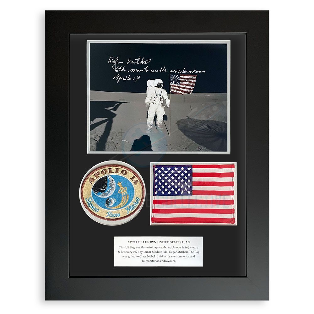 Apollo 14 Flown USA Flag & Signed Photo