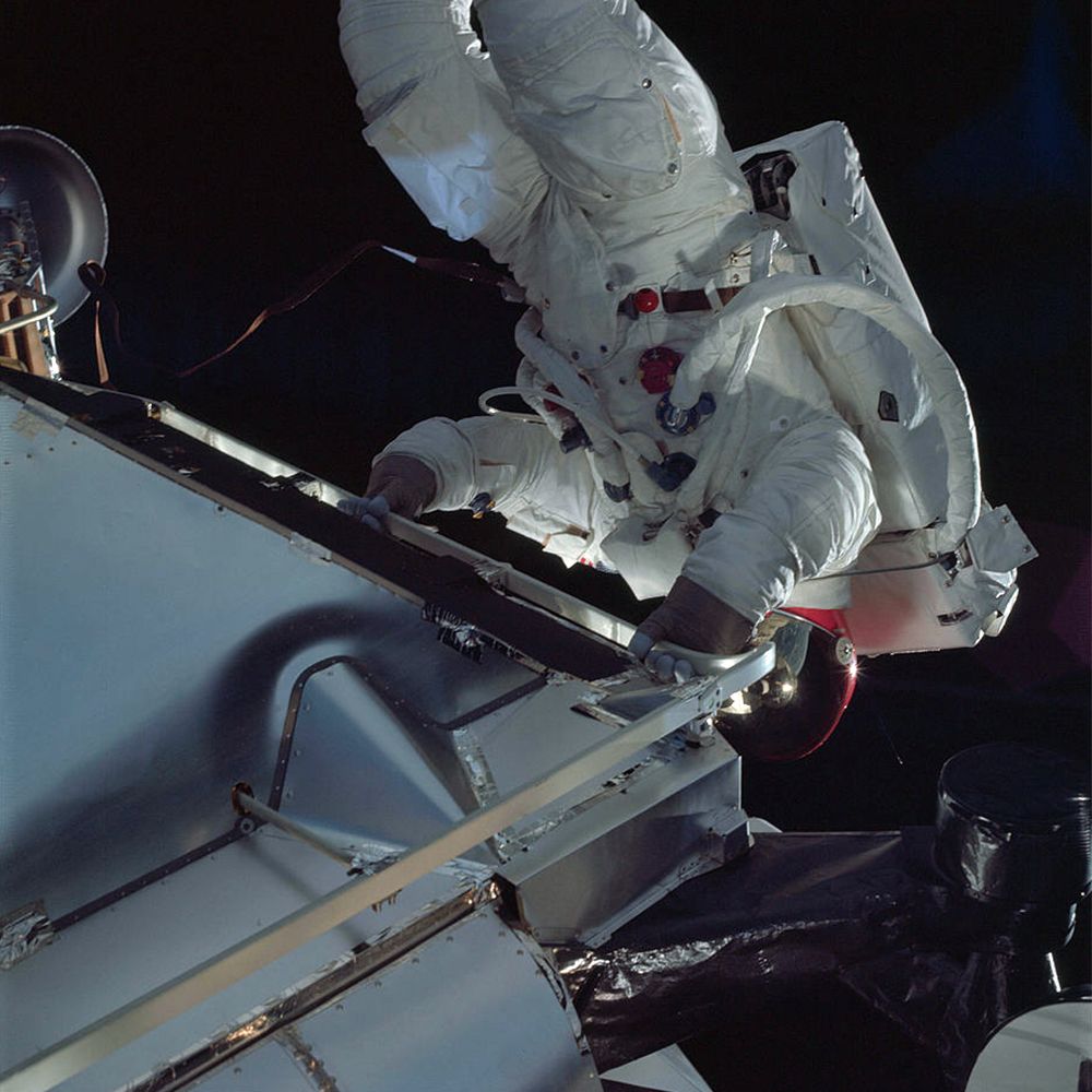 apollo 9 astronaut rusty schweickart performing an eva