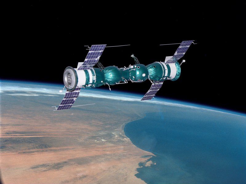 Artist rendering of the Soyuz 4 and 5 docking in space