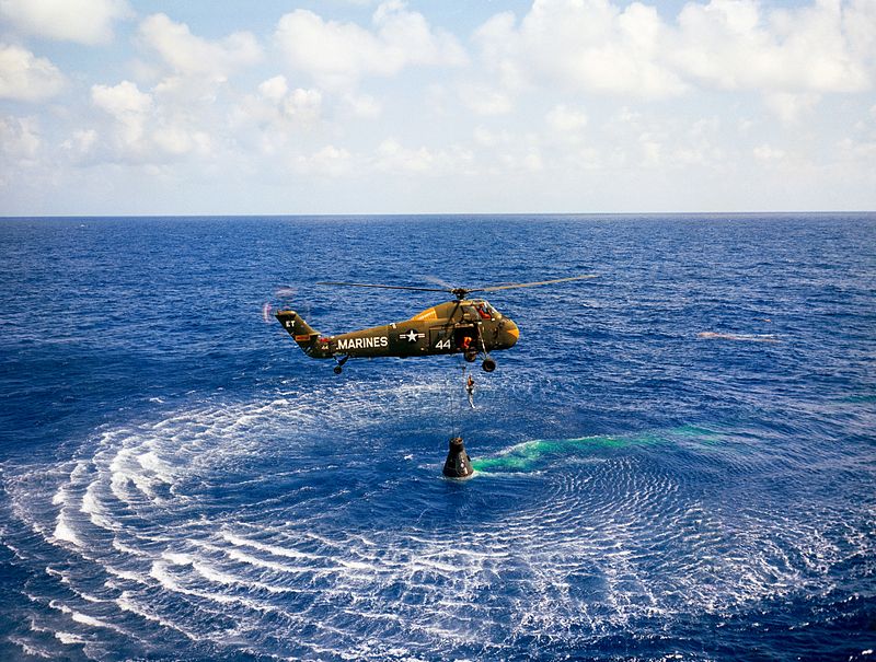 Freedom 7 being recovered after Splashdown