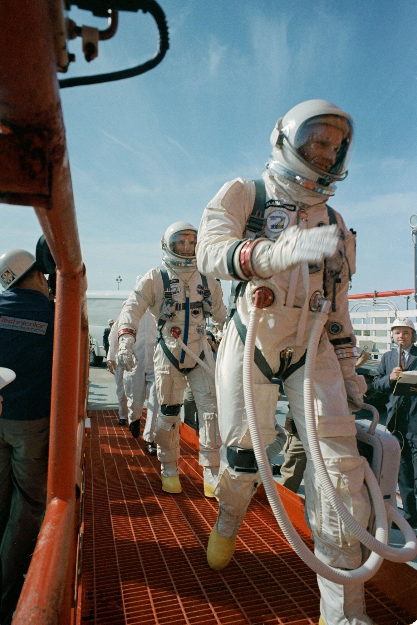 Gemini 8 crew before launch walking to Gemini 8 spacecraft