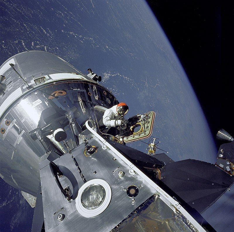 Gumdrop and Spider together with Schweickart during his EVA