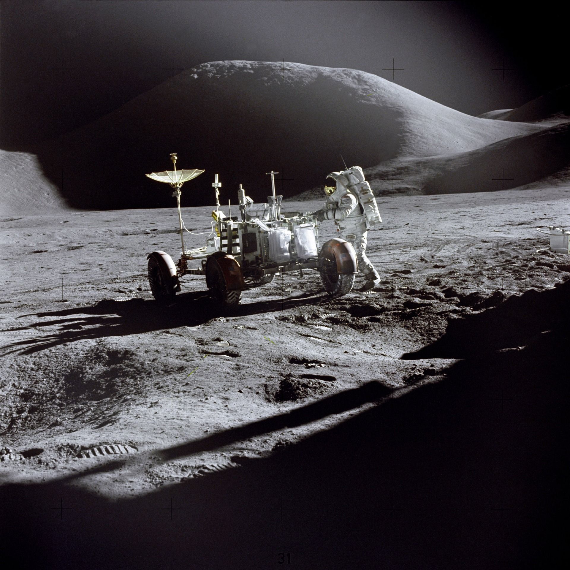 Irwin with the Lunar Rover during Apollo 15