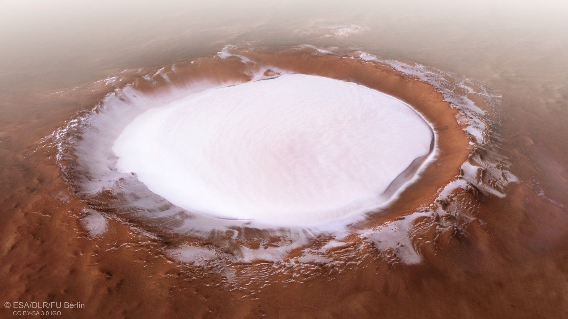 mars crater filled with liquid water by esa