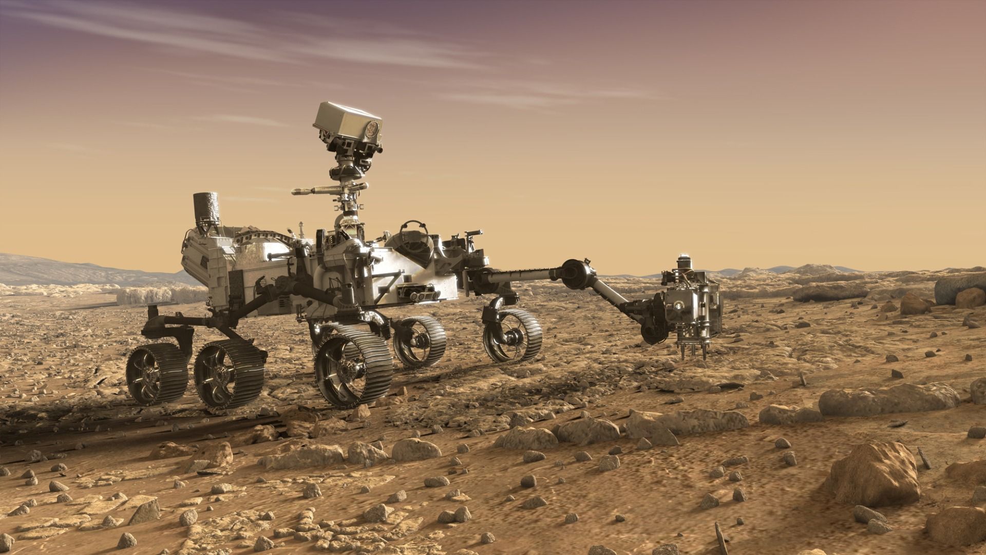 image of the mars rover on the surface of planet mars