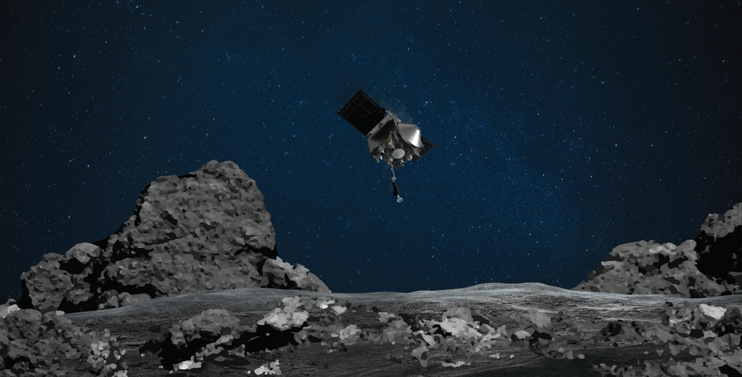 Artist rendering of OSIRIS-REx and Asteroid Bennu