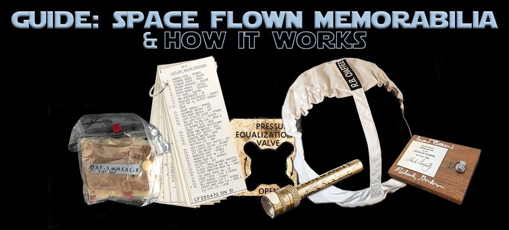 a guide to space flown memorabilia and how it works displaying various space flown artifacts