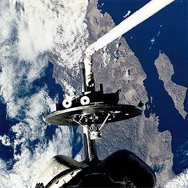 Wake Shield Facility during STS-80 over Earth