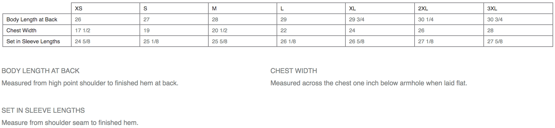 size chart