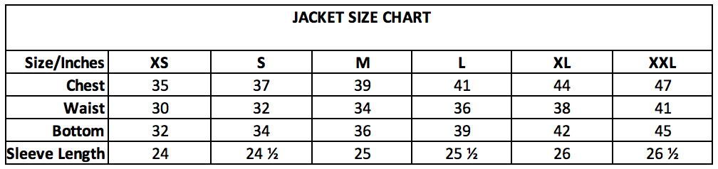 jacket size chart