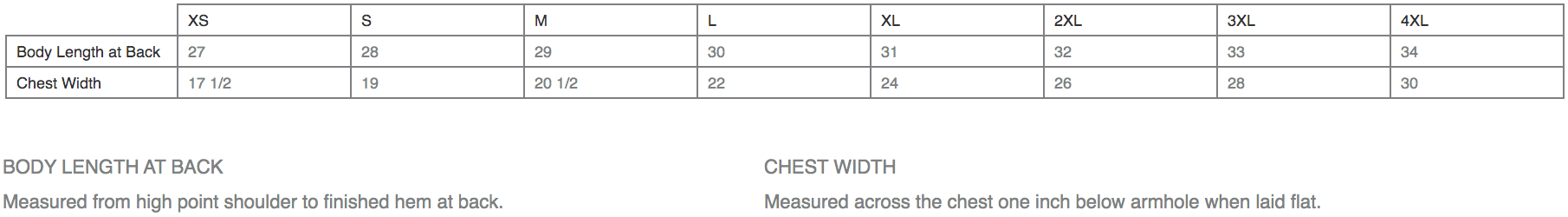 size chart