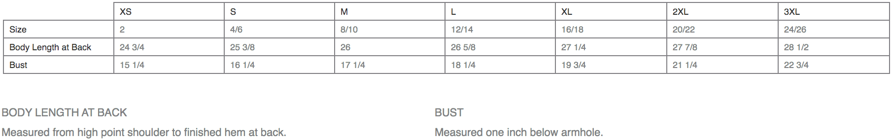 size chart